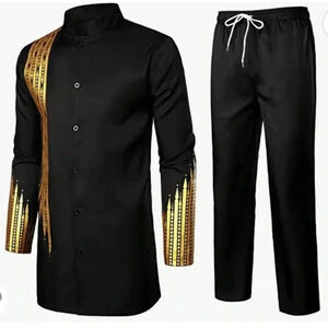 (9)NWT Mens 2 piece  long sleeve and pants dashiki traditional tunic suit